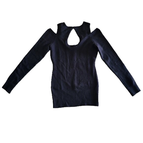 Vintage Y2K GUESS Women's Cutout Bling Rhinestone Logo Black Sweater  - Size L - Picture 5 of 7